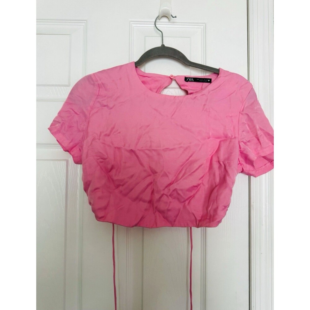 Zara Large Pink Cropped Top Open Back Straps womens